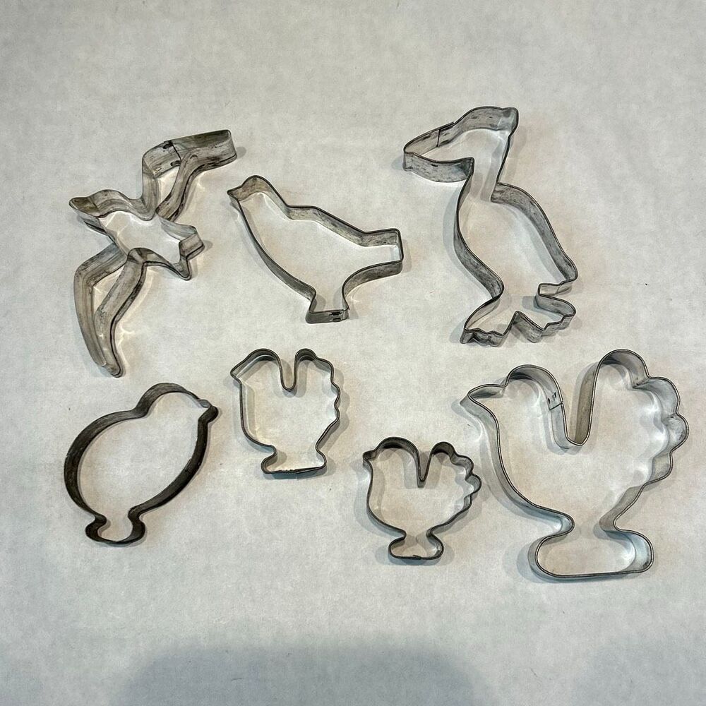 Vtg SET Aluminum BIRD Cookie Cutter Metal Seagull Pelican Chicken Turkey
